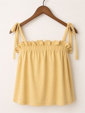 Listicle Cream Smocked Tie Strap Cami Tank Top Ruffle Boho Cottagecore Size L